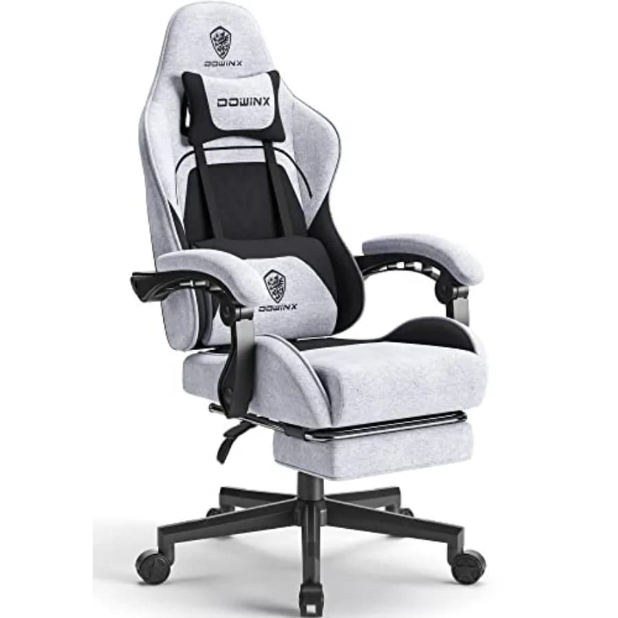 Gaming Chair Fabric with Pocket Spring Cushion, Massage Game Chair Cloth with Headrest, Ergonomic Computer Chair with Footrest