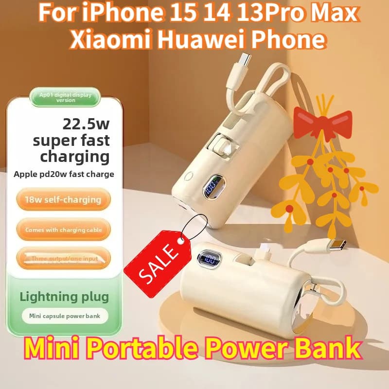 Power Bank Portatile Mini da 5000mAh con Ricarica Rapida 22.5W - per iPhone 15 14 13Pro Max Xiaomi Huawei