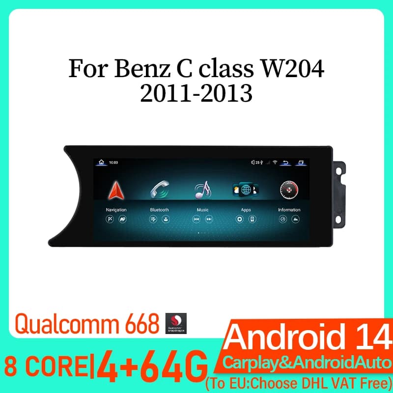 Sistema Android 14 8.8 "OEM per Mercedes Benz Classe C 2010 - 2013 Carplay Car Video Lettore DVD Navigazione GPS Schermo multimediale
