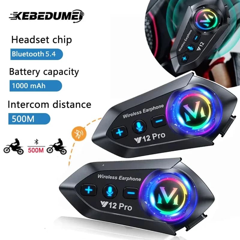 1/2X Bluetooth 5.4 Motorcycle Helmet Headset Wireless Waterproof Music Player FM Radio Voice Assistant Headphone for 2 Riders