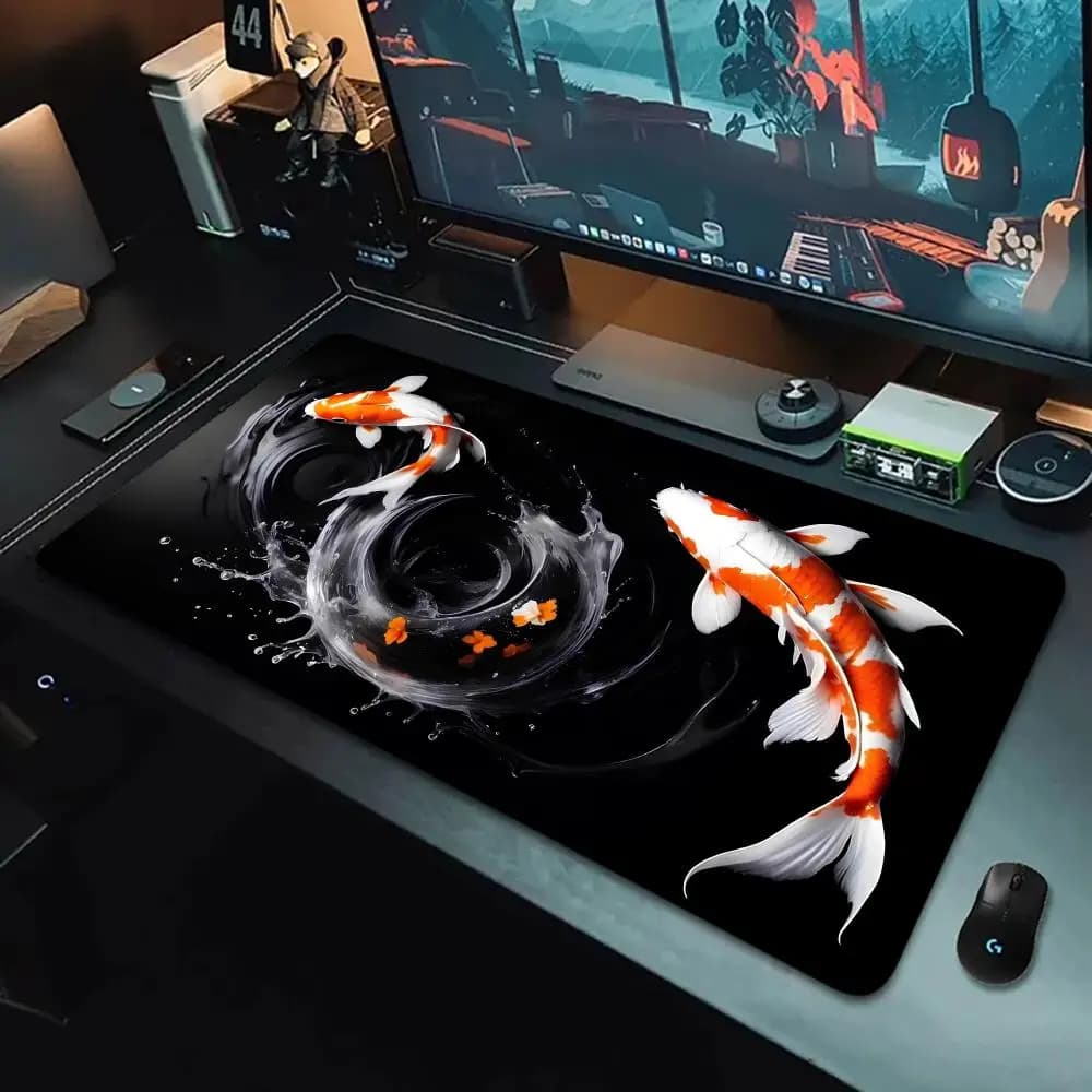 Koi Fish Buona Fortuna Tappetino per mouse Gomma antiscivolo Computer PC Gamer Tappetino da scrivania Bordo cucito Grande tappetino per mouse da gioco per ufficio Accessori