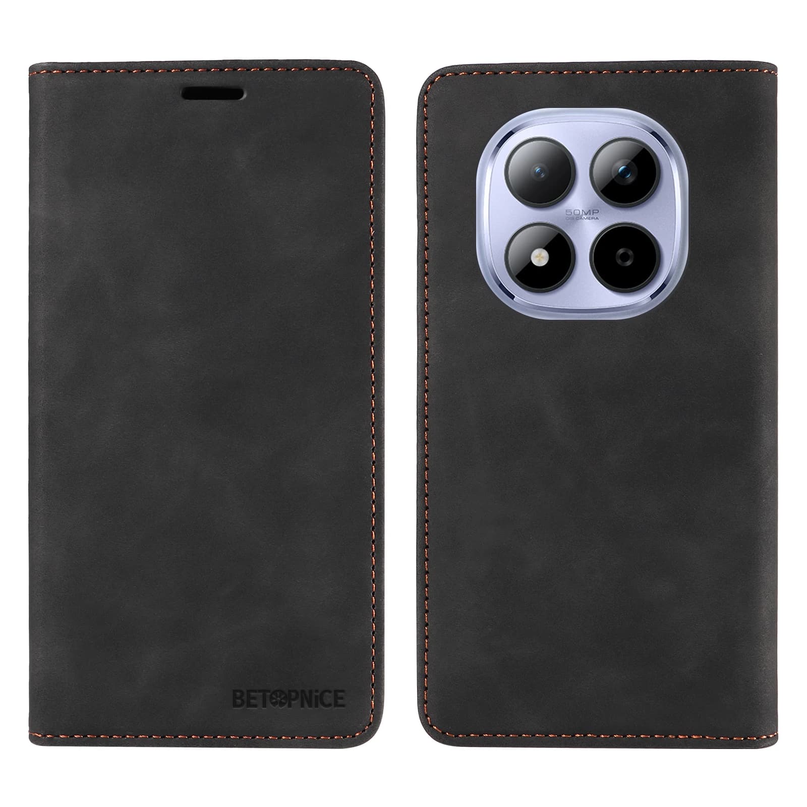 Per Xiaomi Redmi Note 15 Pro 5G Custodia BETOPNICE Chiusura magnetica Blocco RFID Portafoglio Supporto Cover per telefono in pelle - Nero
