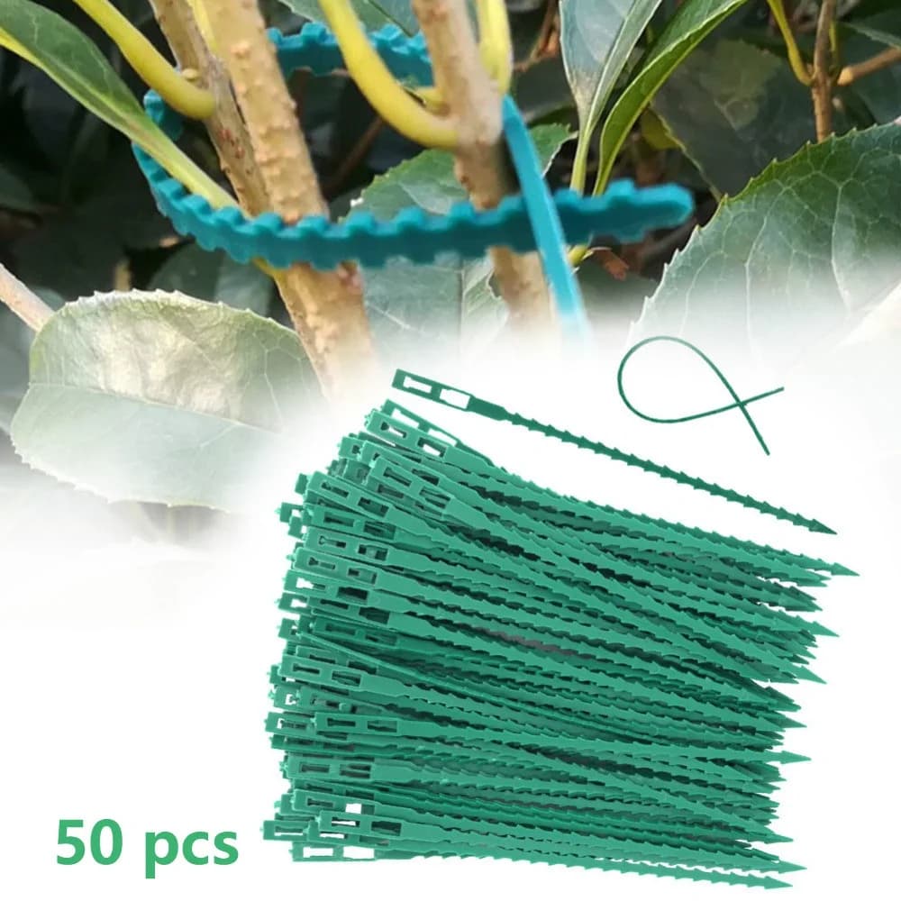 50Pcs Reusable Adjustable Plastic Plant Cable Ties Self-locking Stem Clips Garden Support for Climbing Vine Tomato Tree Shrubs