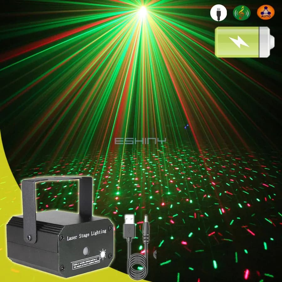 YB Batteria ricaricabile Mini R&G Laser DJ Luce Disco Full Stars Proiettore Firefly Dance Bar Festa di Natale Lampada ad effetto scenico