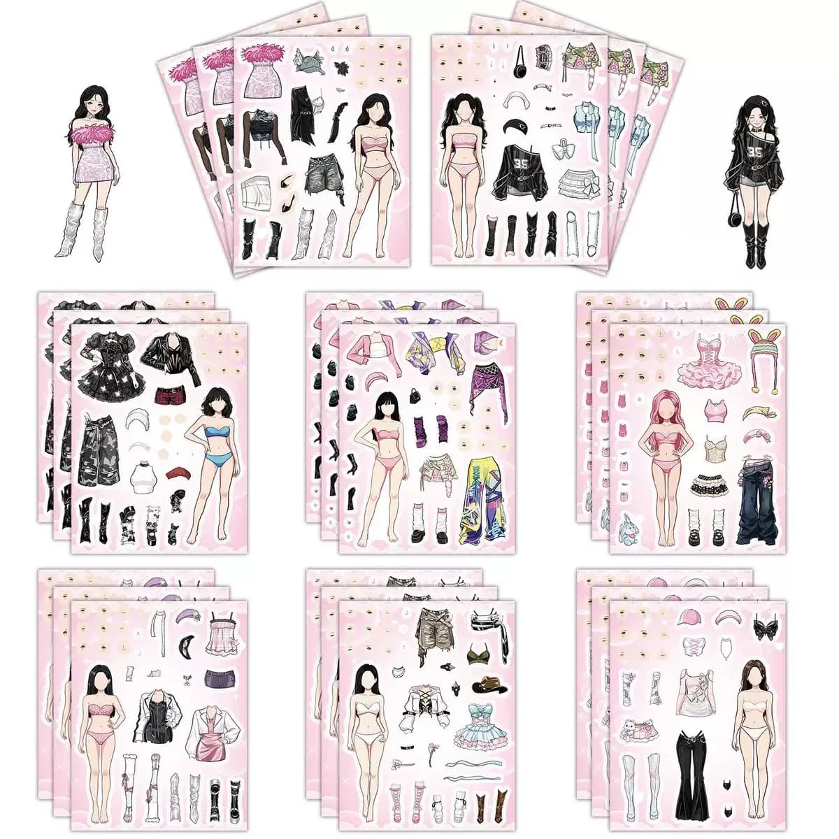 8/16Sheets K-pop Girl Group Collage Dress Up Stickers Change Clothes Puzzle Phone Luggage DIY Aesthetic Sticker