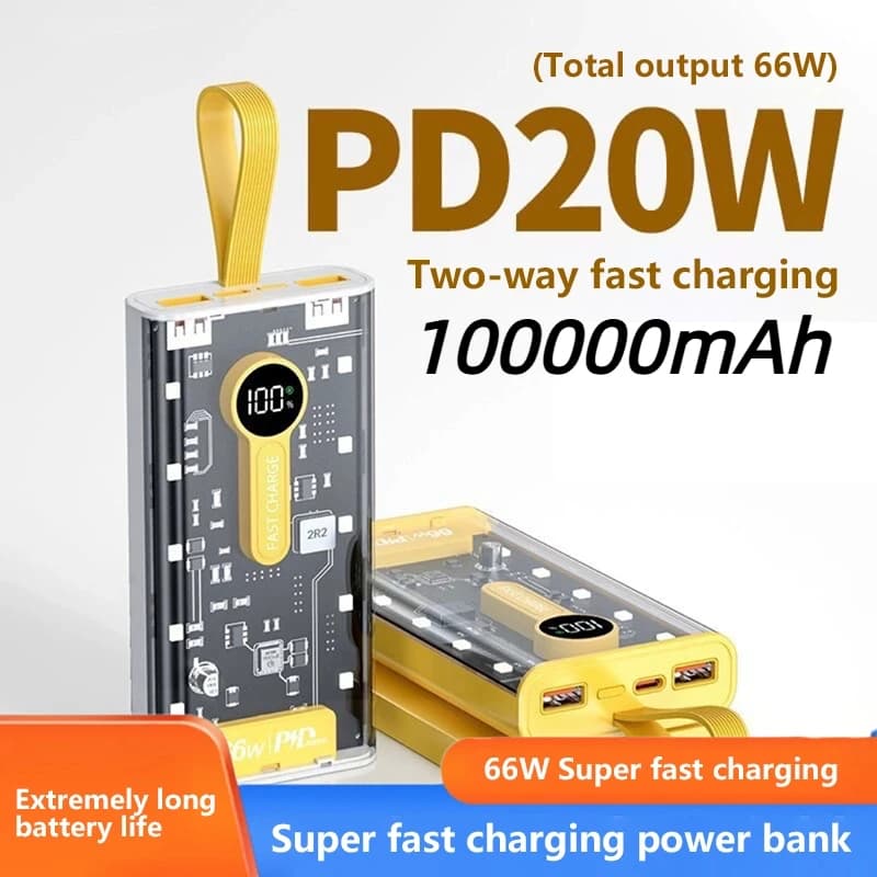 Nuovo Power Bank portatile 200000mAh con cavo 66 W Custodie per caricabatteria esterno a ricarica rapida per iPhone Series Samsung Xiaomi