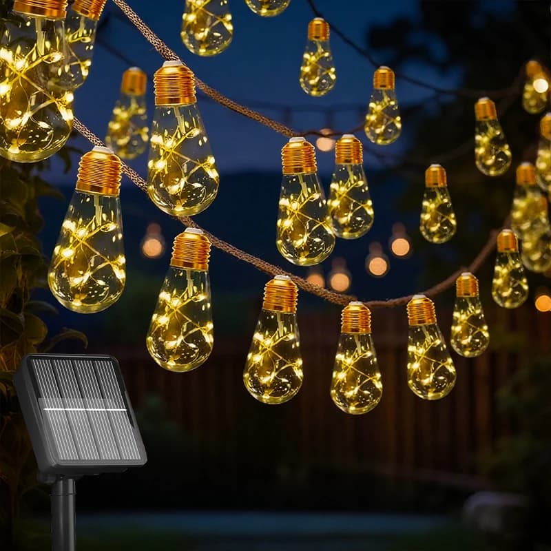 Luci a stringa solari Patio solare in canapa con corda vintage per esterni con luci da patio a LED a 8 modalità Luce natalizia impermeabile
