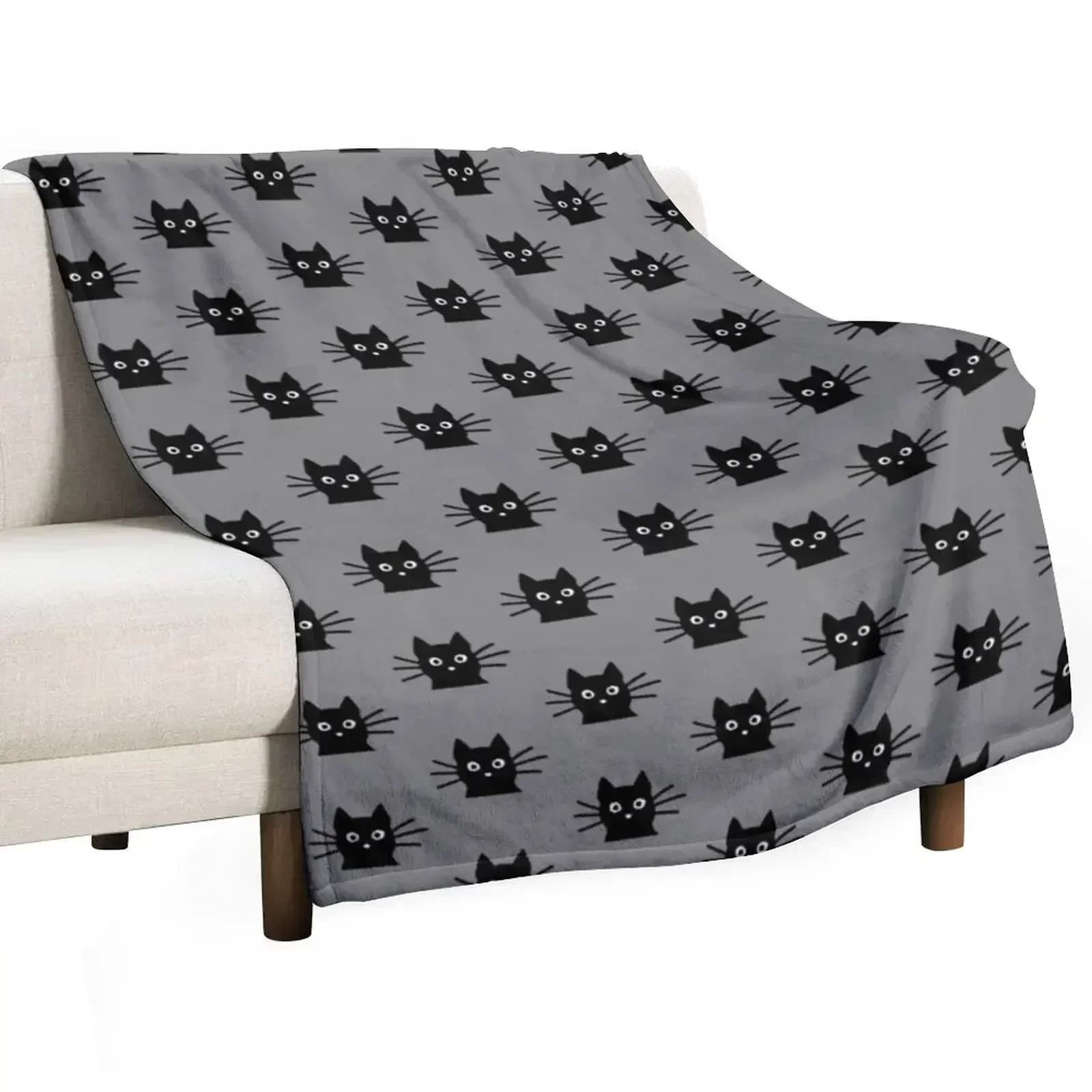 Black Cat Face Throw Blanket Luxury Thicken Sleeping Bag Luxury Soft Plaid Plush Cute Blankets