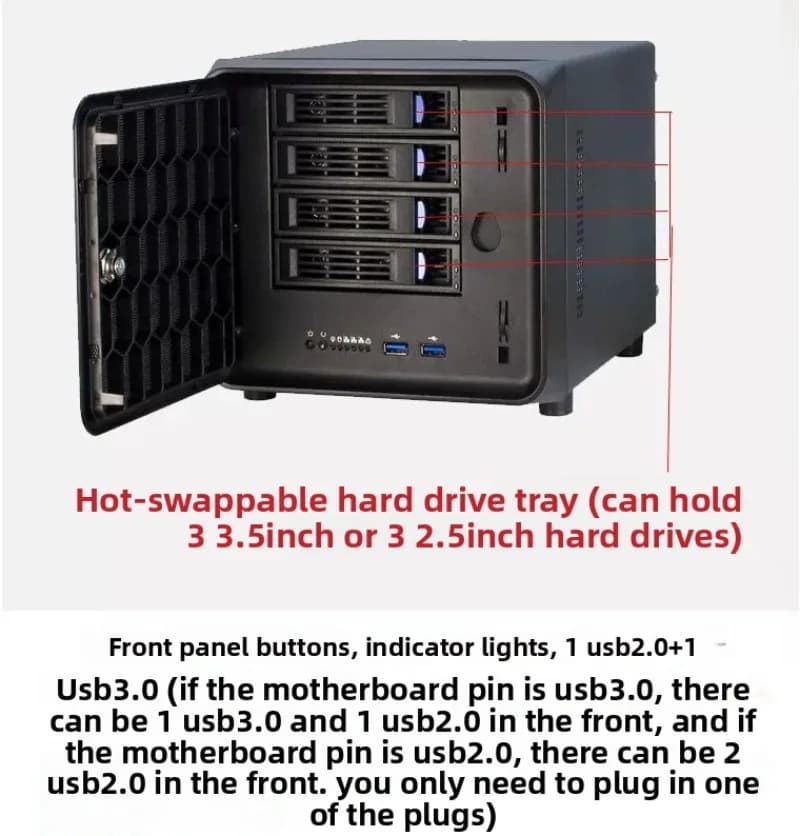 NAS chassis hard disk network storage NAS4 disk position hot swap chassis mini ITX main board IPFS2.5 inch 3.5