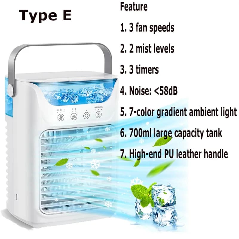 portable mini 3 in 1 fan air conditioner household air cooler led color night light humidifier air adjustment fan office homefan