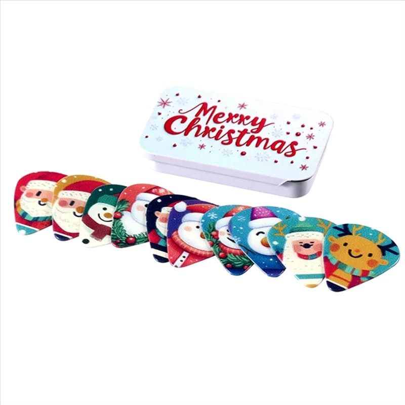 Set di plettri per chitarra modello A99I-Merry Christmas Patternguitar - 10 pezzi con scatola di immagazzinaggio per chitarre elettriche, basso Ukulele