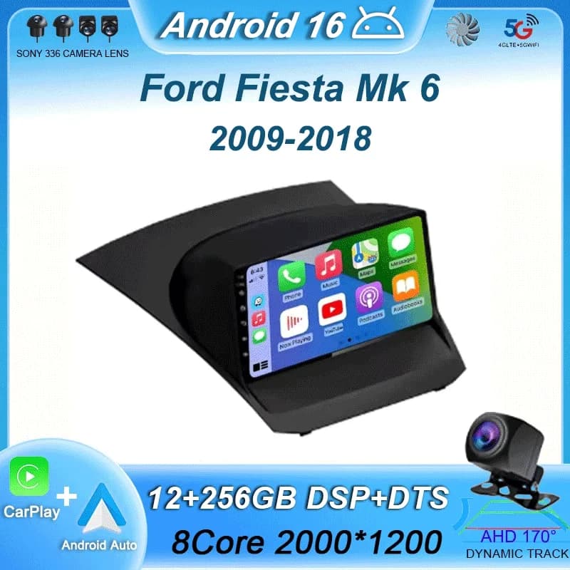 Autoradio Android 16 con Carplay per Ford Fiesta Mk 6 2009-2018, Lettore Multimediale con WiFi+4G DSP GPS 2DIN
