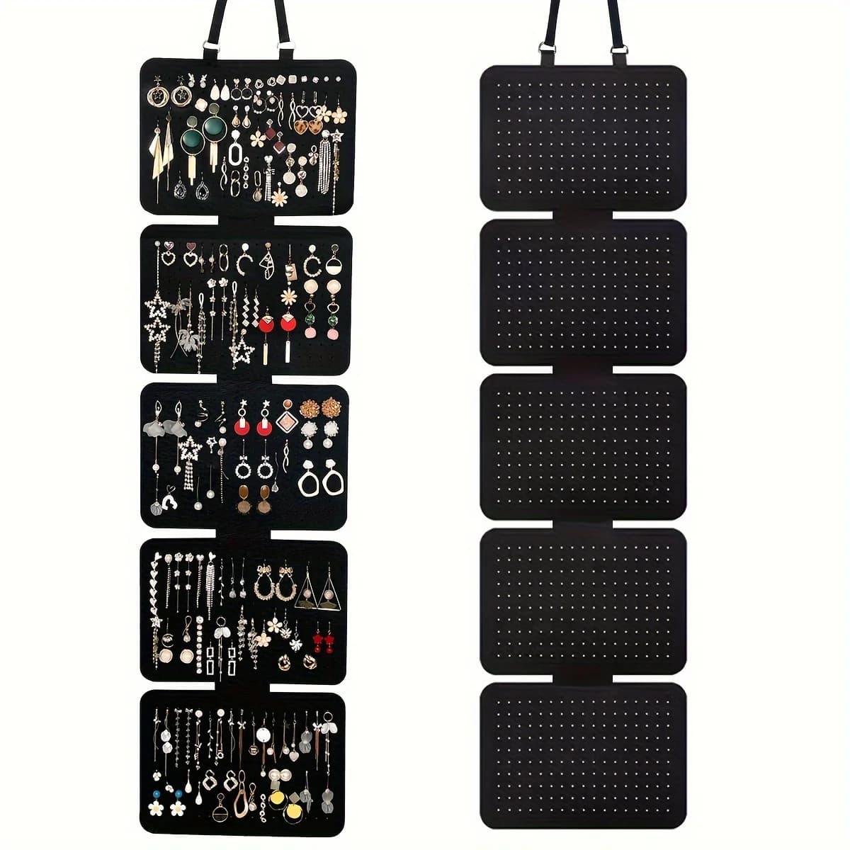 1pc Foldable Felt Jewelry Organizer,Wall Hanging 5-Tier Earring Pendant Display,Storage Bag For Necklaces,Bracelets headphone bag bathroom organizer