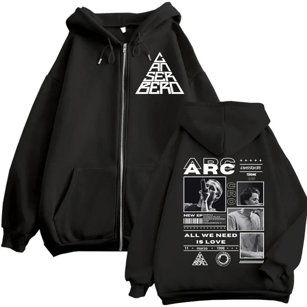 Canserbero All We Need Is Love Muerte Vida Merch Felpa con cappuccio con cerniera Moda uomo Hip Hop Felpe con zip Pullover in pile casual
