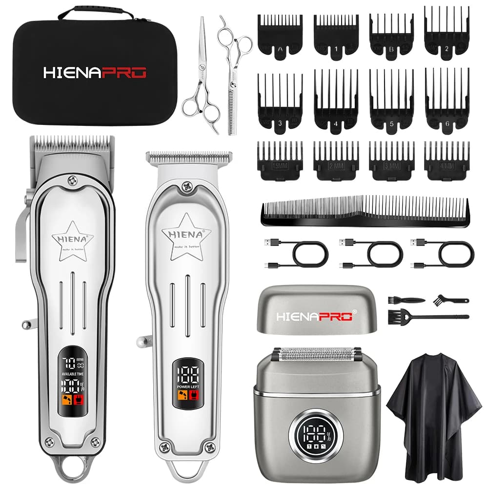 Kit Professionale HIENA PRO 3-in-1: Tagliacapelli, Regolabarba e Rasoio Senza Fili con Display LCD