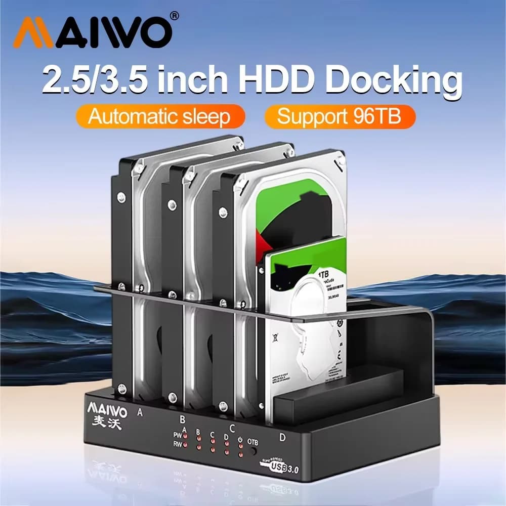 MAIWO 4 Bay Hard Drive Enclosure Sata a USB 3.0 esterno Multi-Bay 2.5 e 3.5 pollici HDD SDD Docking Station Hard Disk Box per Pc