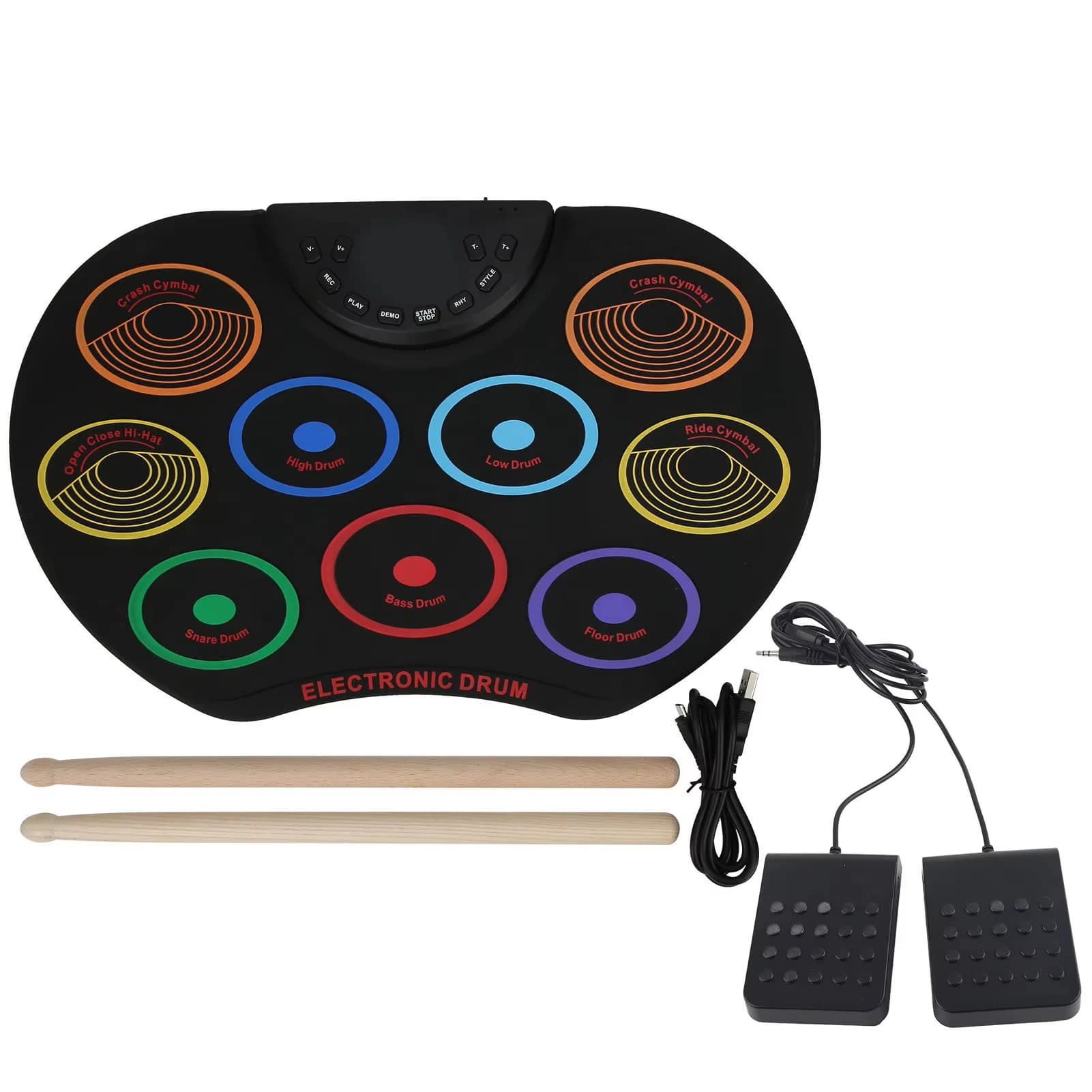 Kit batteria elettronica arrotolabile Miwayer a 9 pad con doppi pedali e bacchette – Ideale per principianti, bambini e batteristi adulti