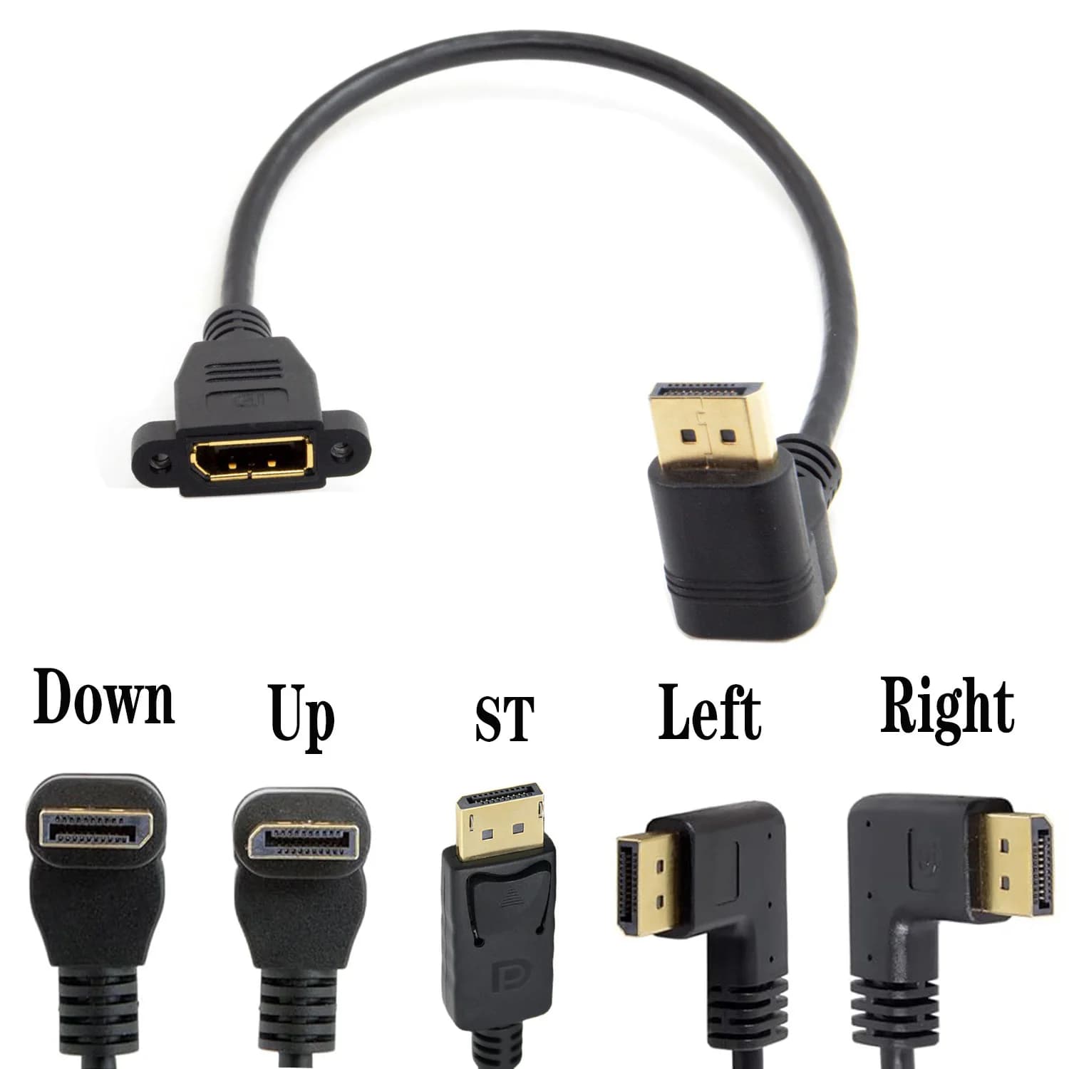 Angolo di 90 gradi Gomito DisplayPort Montaggio a pannello Cavo di prolunga Adattatore Angolo DP 1.4v Maschio a Femmina Cavo Presa Vite 2k @ 144Hz