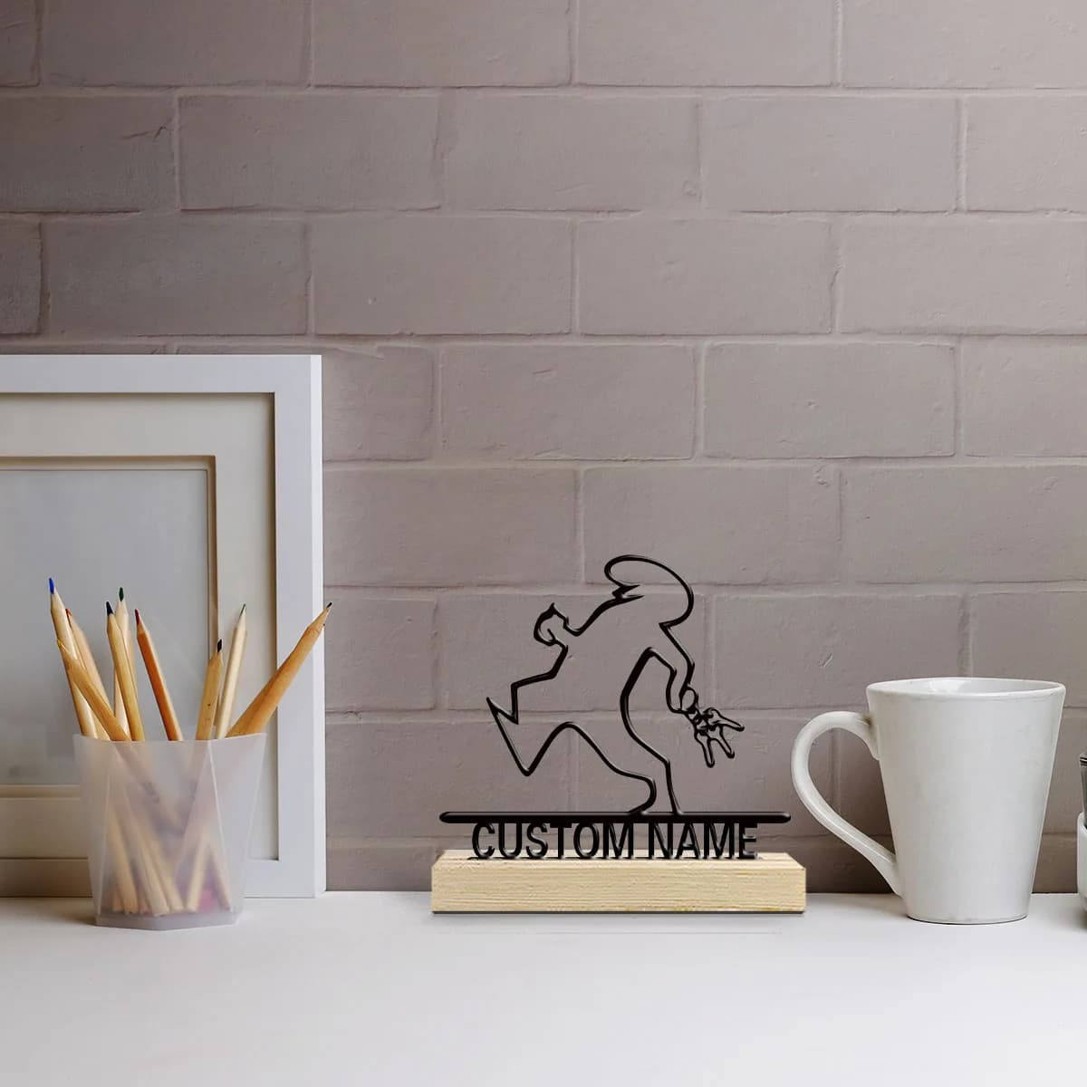 1pc Metal Desktop Decoration Custom Content Equipped with Wooden Base Bar Decoration, Holiday Gifts