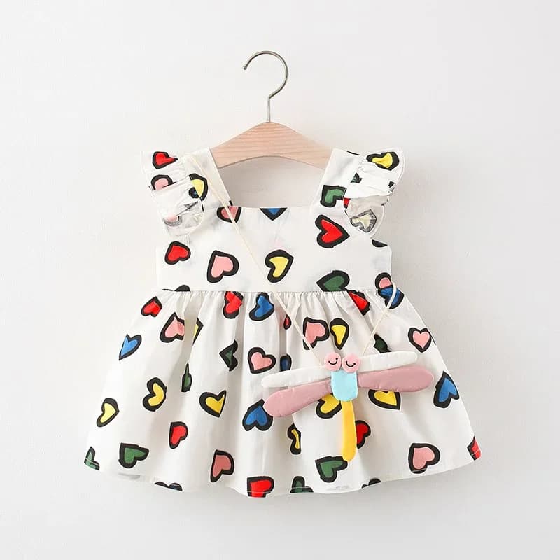 Summer New Colorful Heart Baby Girl Dress, Beach Party Children'S Sleeveless Clothes Free Dragonfly (9 Months -3 Years Old)
