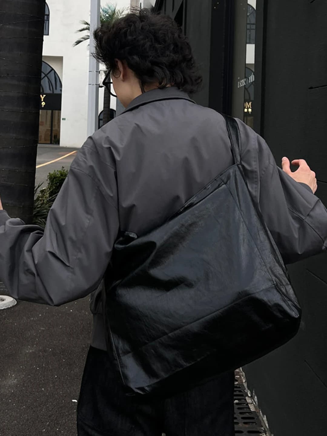 Soft Leather Tote Bag Underarm Shoulder Unisex Backpack Lazy Loose Feeling Hong Kong Style Personality Dark Series Youth Casual