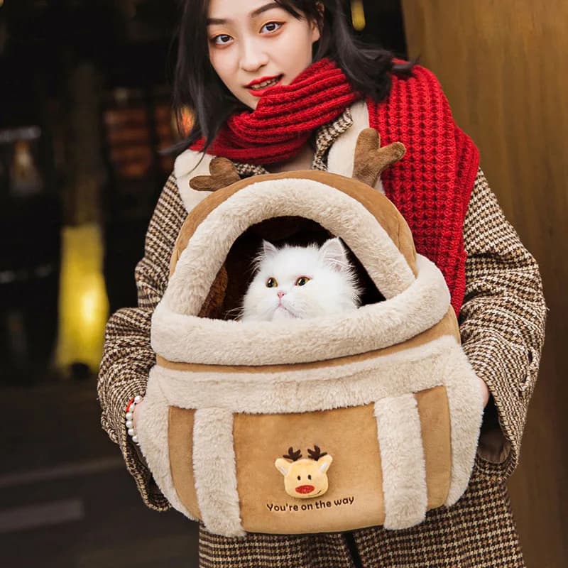 Borsa da viaggio portatile per gatti pelosa e calda Borsa da viaggio per animali domestici Borsa da esterno di lusso Seggiolino per auto Nido accogliente invernale per il trasporto di cuccioli di gattini