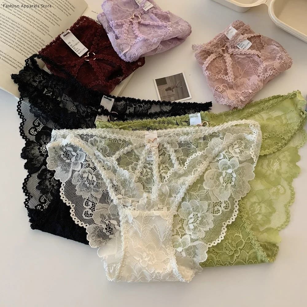 Breathable High Waist Lace Panties Thin Transparent Underwear for Women Cotton Crotch Mesh Lace Briefs Female Lingerie