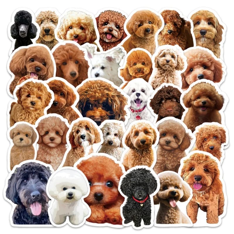 50 adesivi per cuccioli di cani Poodle, carini e adorabili, creativi e realistici, adesivi decorativi per custodie per telefoni, quaderni e agende