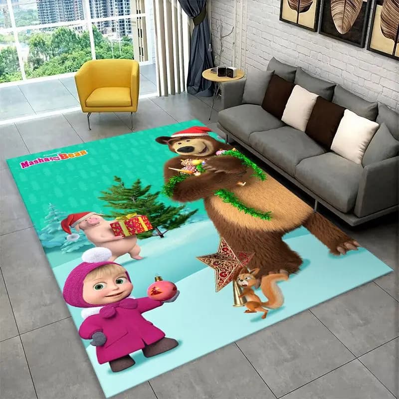 Cartoon Cute M-Masha Bear Non-Slip Area Rug for Living Room,Bedroom,Playroom,Soft Carpet Floor Mat Home Decor Rug Room
