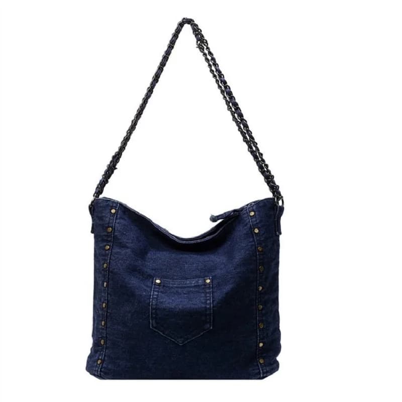Borsa a tracolla da donna in denim con rivetti, borsa a tracolla a catena per donna borsa in denim lavato Borse casual da donna Borsa a tracolla C053