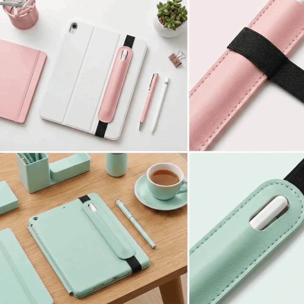 Custodia Portatile per Penna Stilo in Pelle PU con Fascia Elastica, Sacchetto per Stilo Tablet con Chiusura Sicura, Adattabile Universalmente per Penne Touch