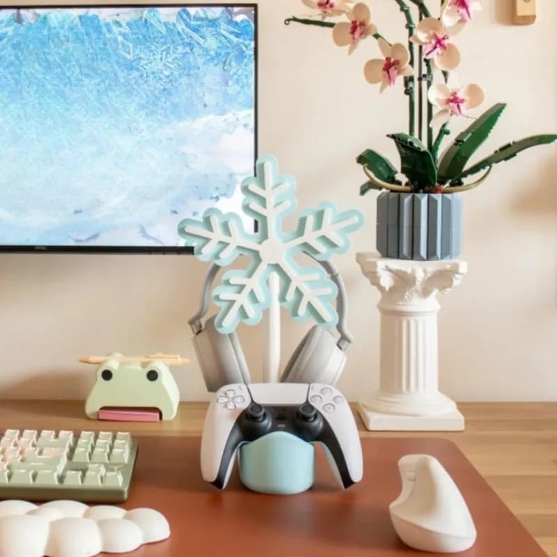 Supporto per Cuffie a Forma di Fiocco di Neve, Stampa 3D, Carino Porta Auricolari, Espositore da Scrivania per Cuffie da Gaming, Accessori Personalizzabili
