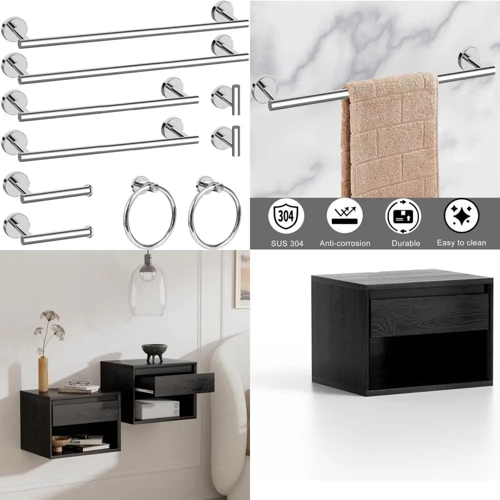 Cilee Set di accessori per il bagno cromato da 10 pezzi, set di accessori per il bagno da 2 pezzi da 5 pezzi include 24 pollici, porta carta igienica da 16 pollici,