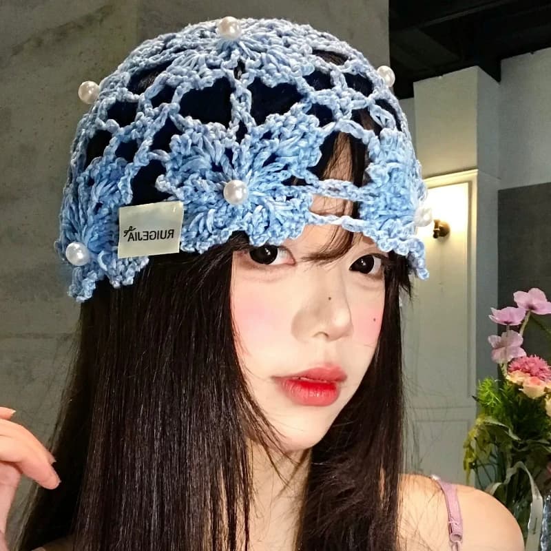 Cappelli Mori Intrecciati a Mano con Fiori di Perle Traforati per Donne, Versatili e Traspiranti per Viaggi e Foto Primaverili ed Estive