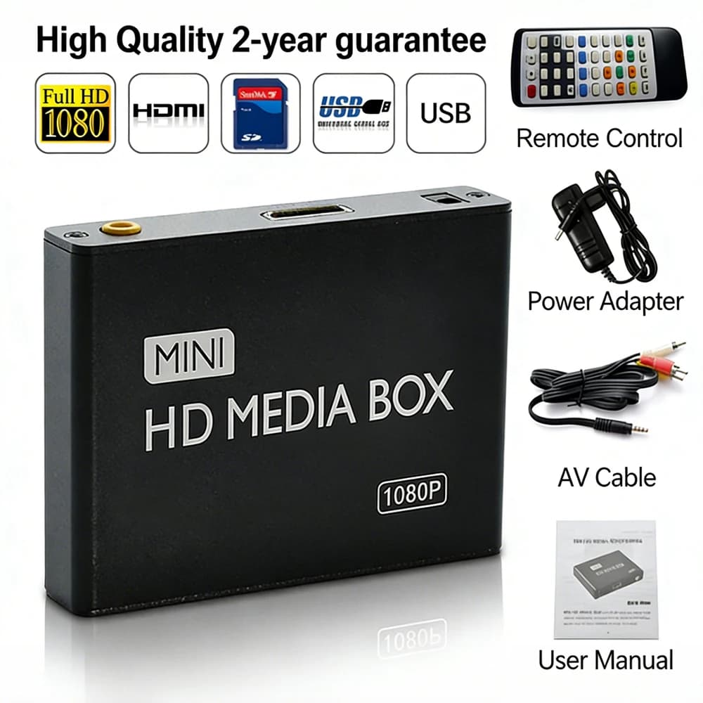 Mini Lettore Multimediale HD 1080P, Decodifica Multi-Formato, Lettore USB/SD Plug & Play per Uso Domestico e Ufficio, Insegnamento Scolastico