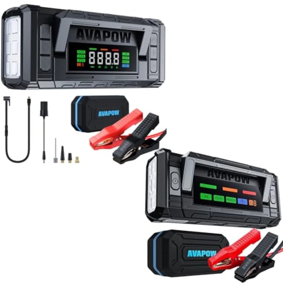 Avviatore di emergenza portatile con compressore d'aria per l'avviamento di batterie auto 8000A/150PSI, design compatto nero con 4 display HD e PD 3