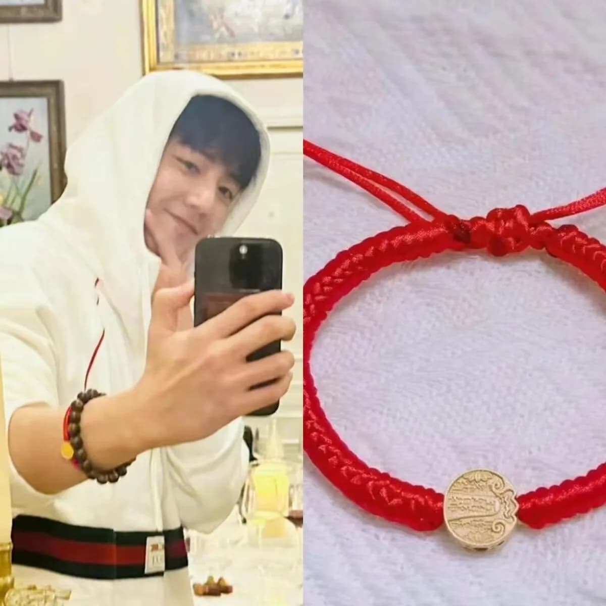 Braccialetto con corda rossa intrecciata a mano, stile dello spettacolo di Xiao Zhan a Milano, con il simbolo dei Cinque Dei della Ricchezza, versione per coppie, corda portafortuna per l'anno del destino