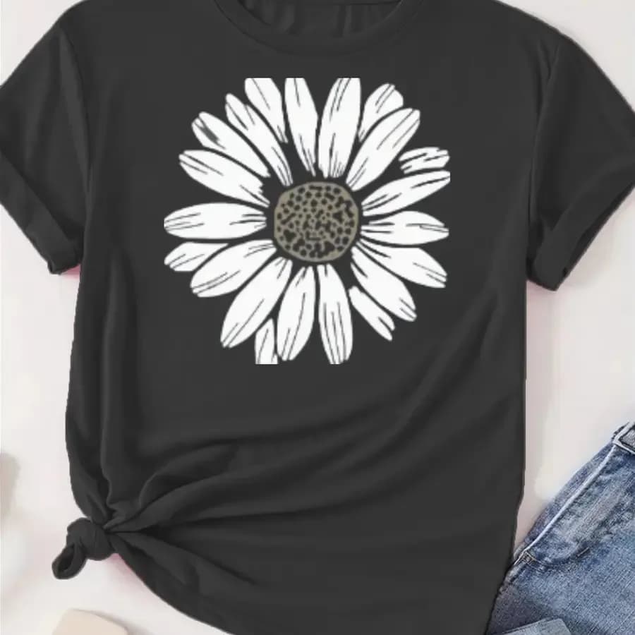 T-shirt stampata a maniche corte con scollo rotondo, top casual, abbigliamento estivo da donna