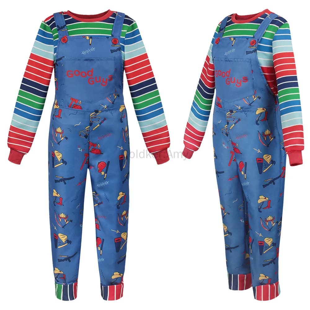 Costume per bambini Halloween Cosplay Chuckie Good Guy Doll Set camicia a maniche lunghe e tuta
