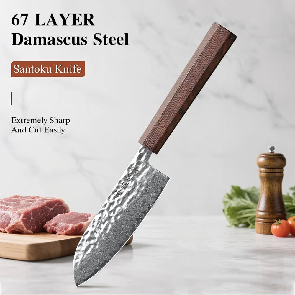 5" Japanese Classic Handmade Santoku Knife Damascus Steel Professional Chef Knives Kitchen Utility Sharp Cleaver Cooking Tools