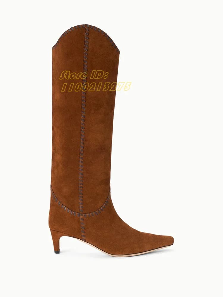 Western Boots in Camoscio with Small Square Toe, Medium Heel, Ginocchio, Hot Sale, Handmade, Runway Collection 2026, Women's Elegant Winter Shoes Autumn Slip-On