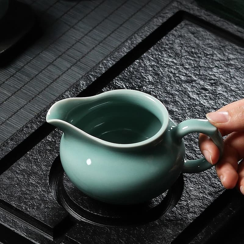 Large Handmade Qingbai Ceramic Gong Dao Cup Dragon Well Tea Set with Handle Home Use Tea Ceremony Accessories Kung Fu Tea Tools