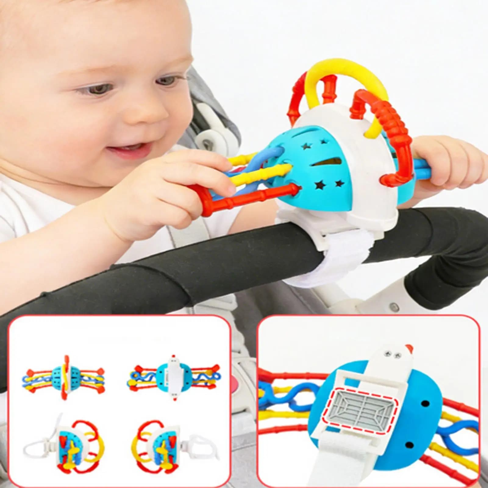 Giocattolo Educativo con Cordino, Gioco per Abilità Motorie Fini, Giocattolo Sensoriale per Bambini e Bambine, per Dentizione, Viaggi, Passeggino, Aereo, Seggiolino Auto