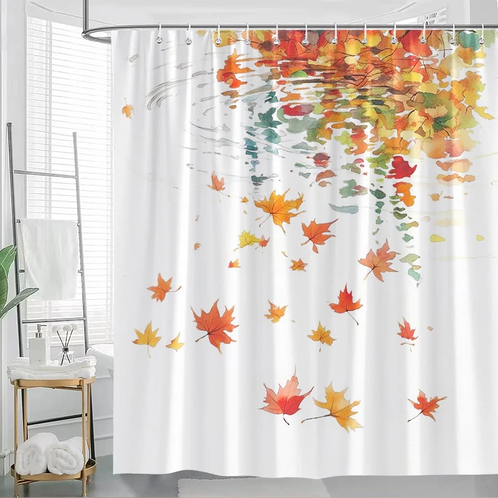 Tenda da doccia autunnale con foglie d'acero da 1 pezzo - Decorazione da bagno con fogliame autunnale vibrante con rosso, arancione, giallo, verde, bianco - Lavabile in lavatrice