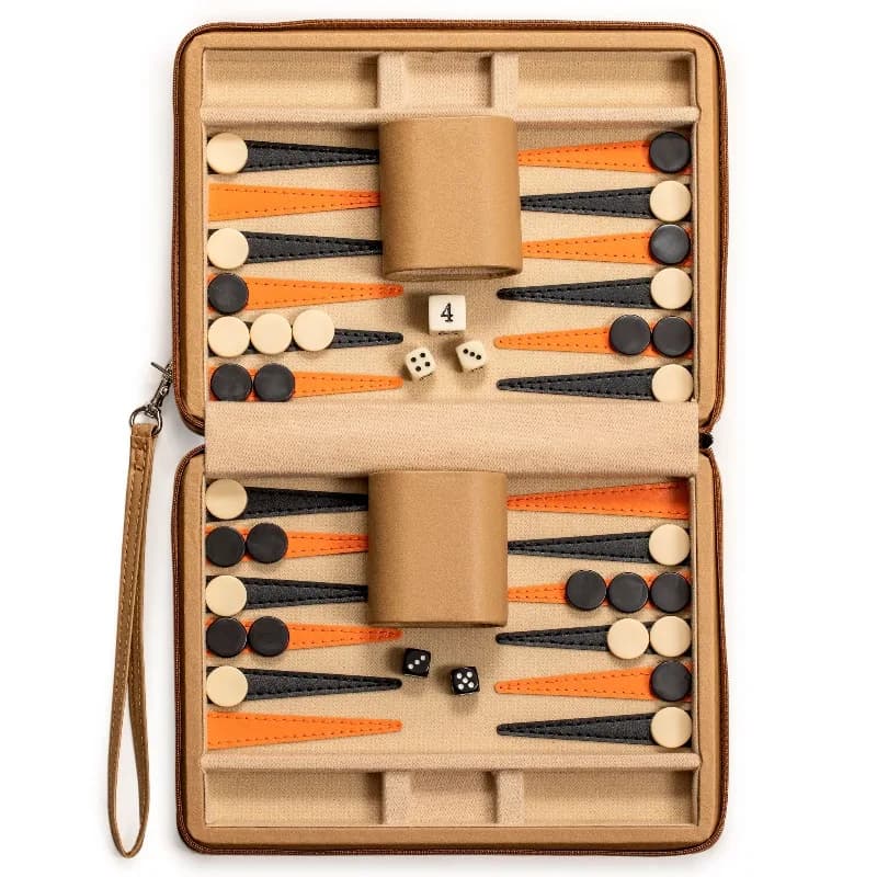 Travel Chess And Backgammon Set Acrylic Pieces Leather Case Mini Portable Gaming Board For Adults 25X19X6cm