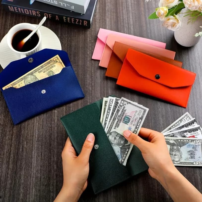 Unisex Ultra Slim Durable PU Leather Wallet Folder Card Holder Waterproof Business Storage Pouch Cash Envelope Bathroom Organizer Free Shipping Items