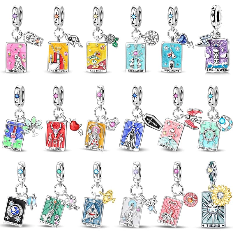Original Silver Charms Beads Tarot Card Pendant Fit Bracelets Bag Keychain Charms Diy Women Gift Accessory Divination Jewelry