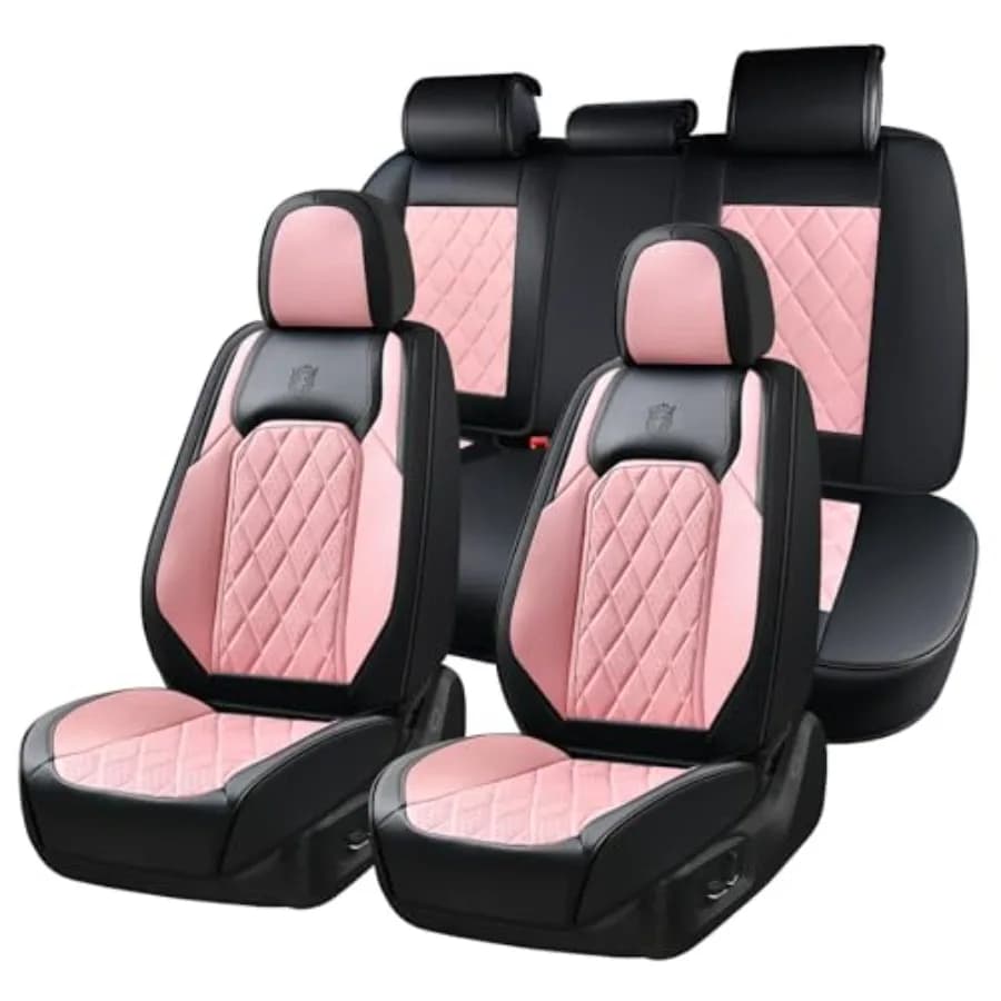 Set Complete Car Seat Covers Waterproof in Pink and Black Ecopelle for 5 Posts, Universal Protections for Most Cars