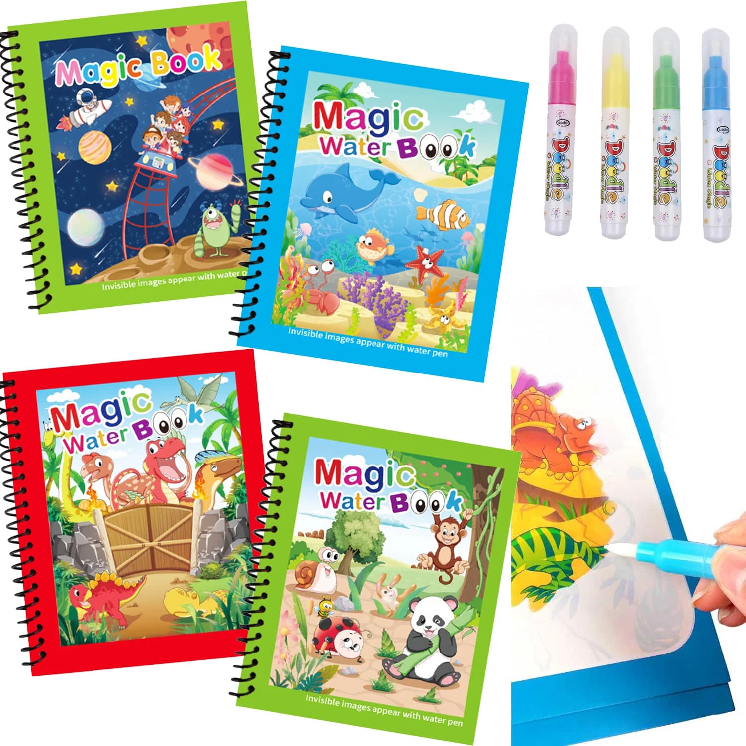 Children Animal Cartoon Painting Book Reusable Water Drawing Book With Pen for Kids Toddlers Early Development & Activity Toys