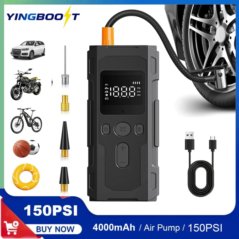 YINGBOOST Air Pump Electric Tire Inflator Intelligent Digital Display Tire Inflator for Car Motorcycle Bicycle Air Compressor